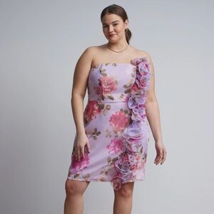 New York & Company Dress Womens Plus Sz 3X Purple Floral Organza Ruffled New